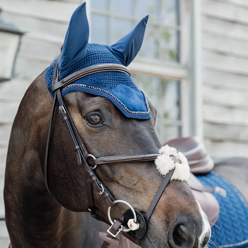 Kentucky Wellington Velvet Pearls Fly Veil - Navy-2