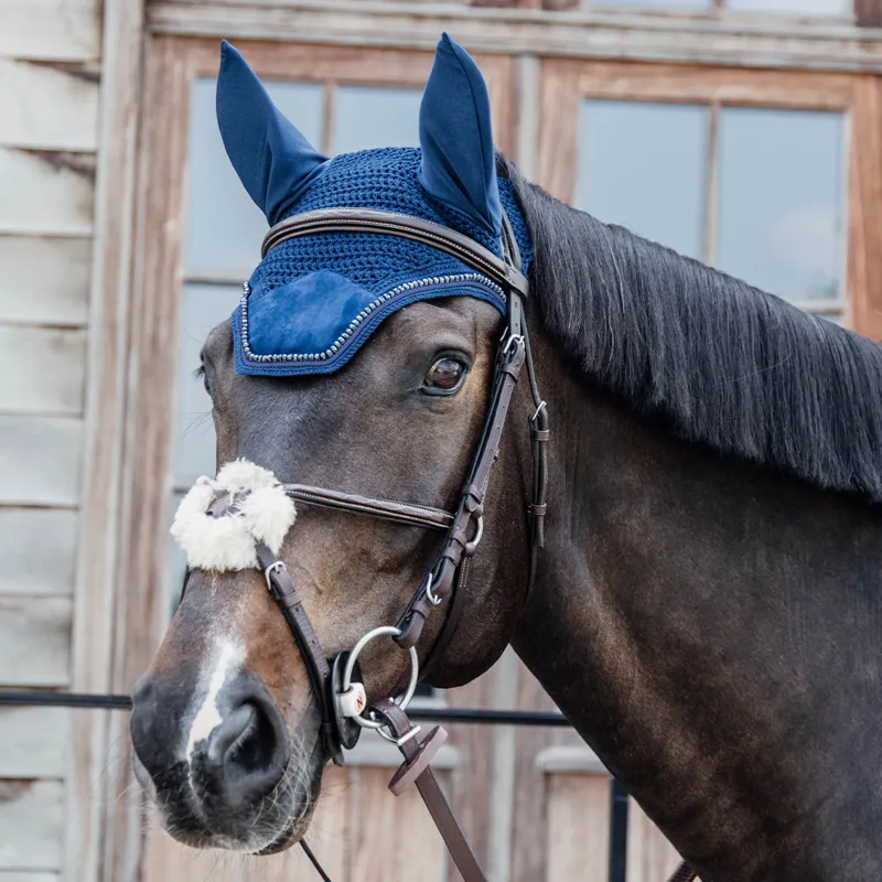 Kentucky Wellington Velvet Pearls Fly Veil - Navy-1