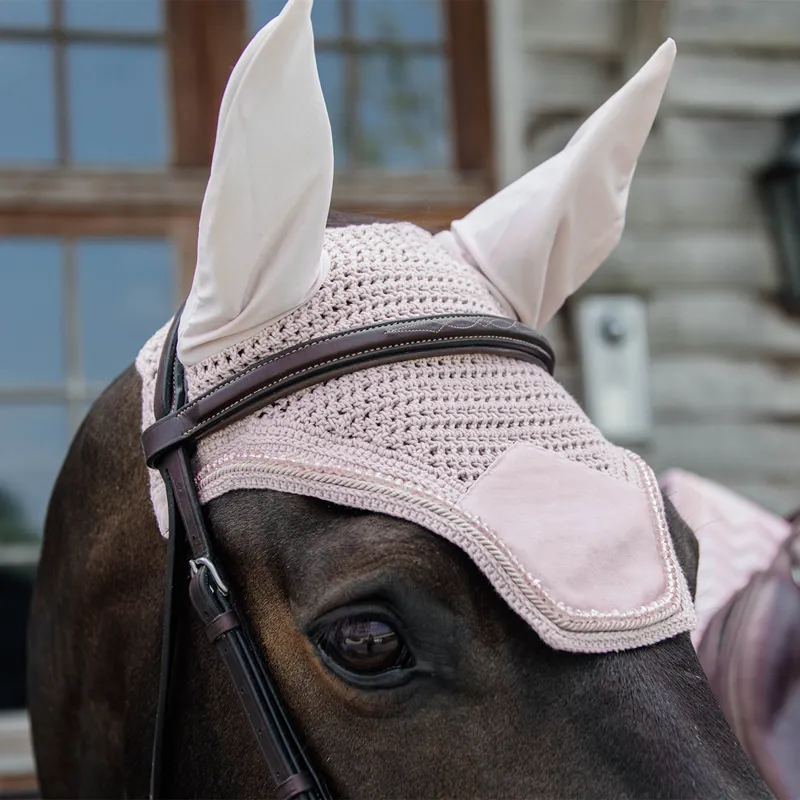 Kentucky Wellington Velvet Pearls Fly Veil - Soft Rose-2