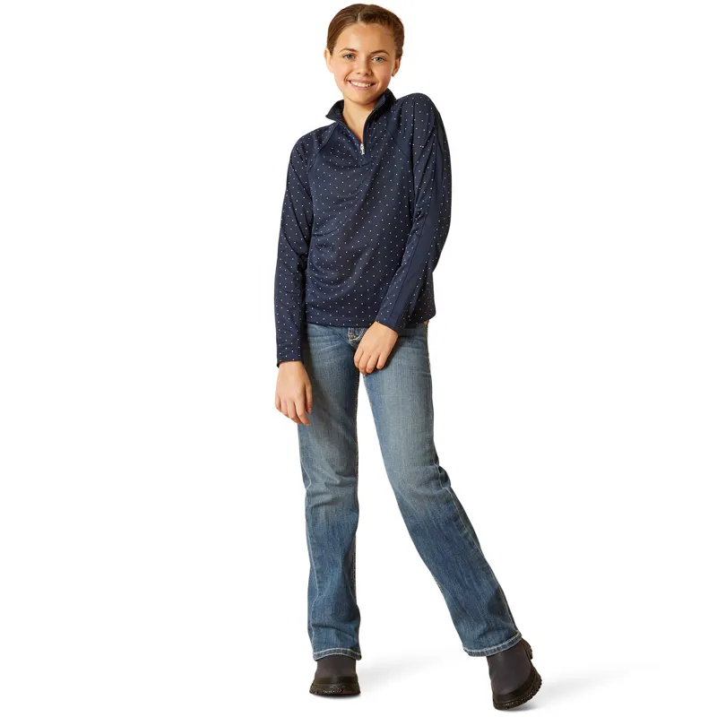 Ariat Sunstopper 3.0 Junior Girls Base Layer Top - Navy Dot-3
