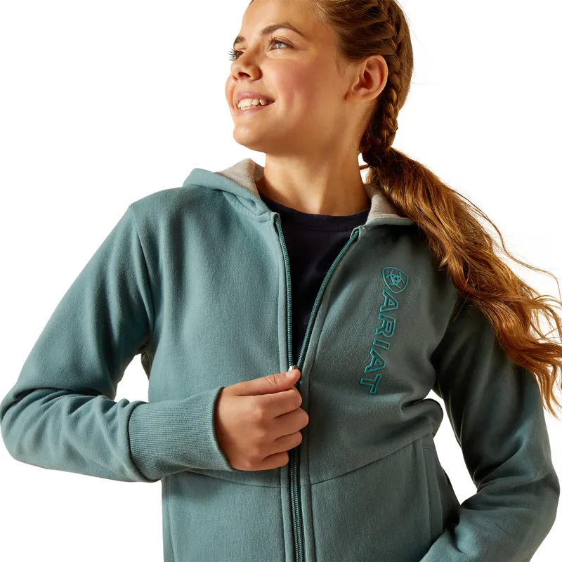 Ariat Team Logo Full Zip Junior Hoodie - North Atlantic-2