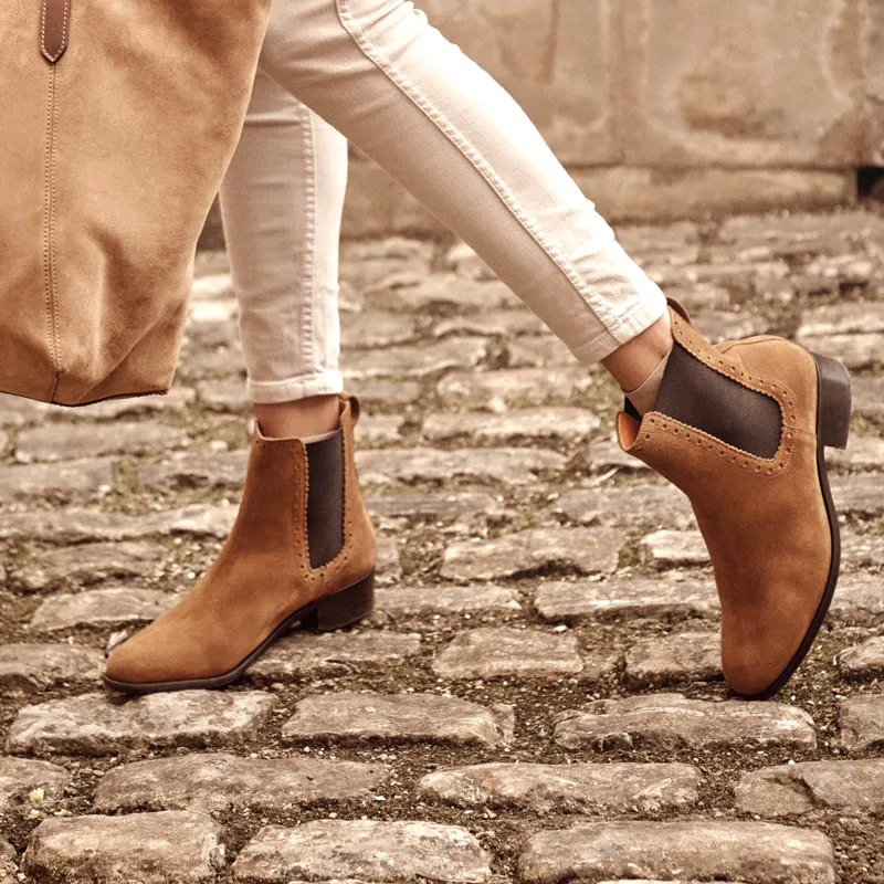 Fairfax and Favor Brogued Chelsea Ladies Boots - Tan Suede-6