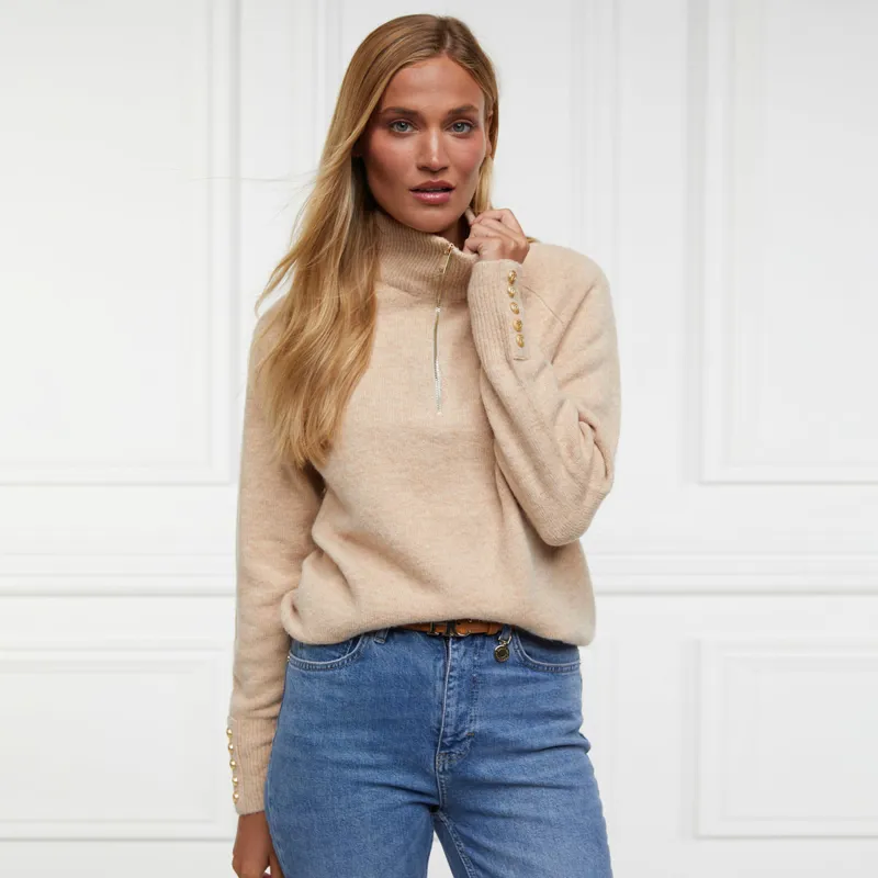 Holland Cooper Tori Half Zip Knit Ladies Jumper - Camel