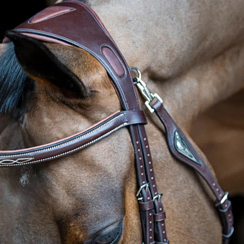 Equiline HP0411 Anatomical Large Surface Two-Tie Headpiece - Brown-1