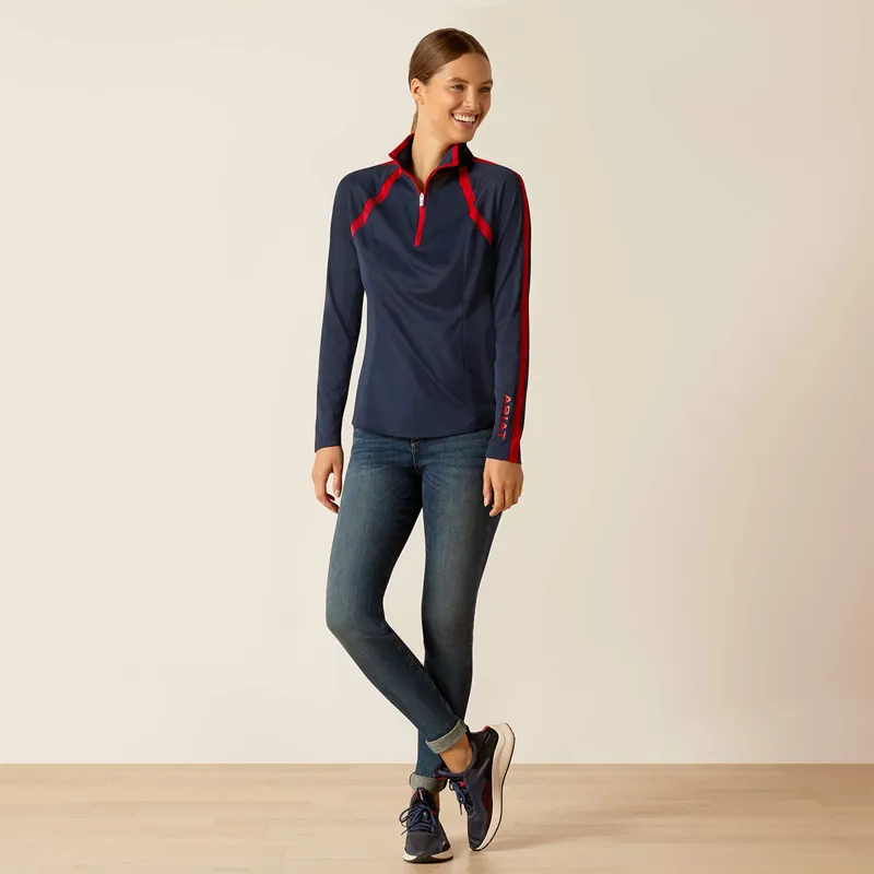 Ariat Sunstopper 3.0 Womens Base Layer Top - Navy/Red-3
