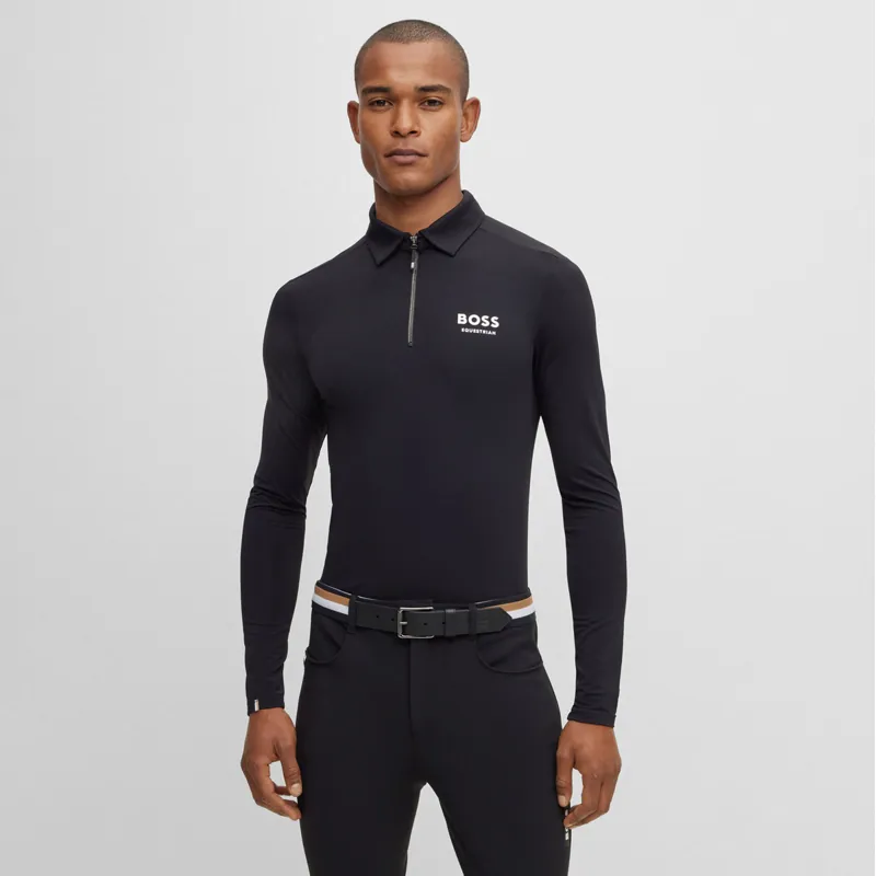 BOSS Equestrian Elton Mens Long Sleeve Training Polo Shirt - Black