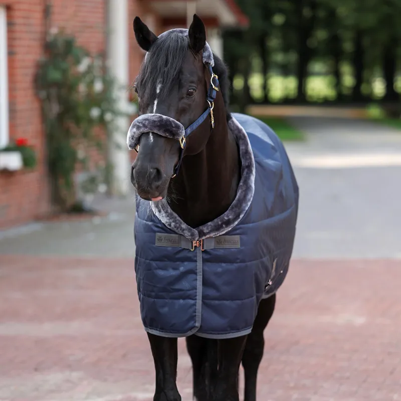 Bucas Show-Line 150g Stable Rug with Faux Fur Collar - Navy/Grey-1