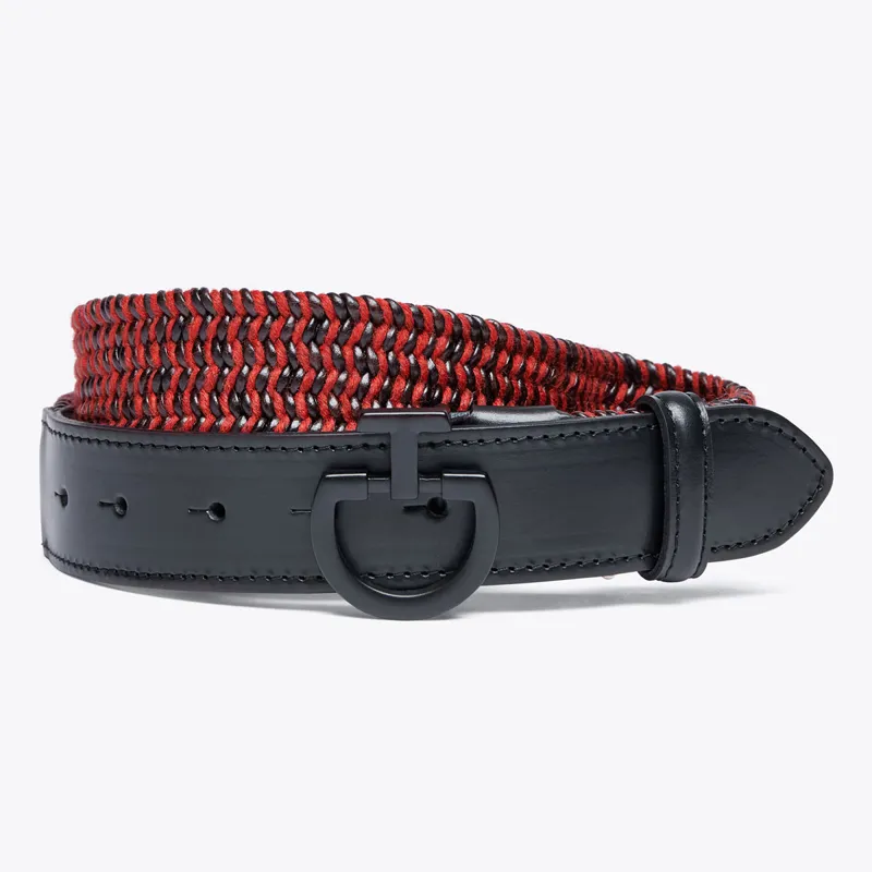 Cavalleria Toscana Leather and Wool Mens Elastic Belt - Red/Black