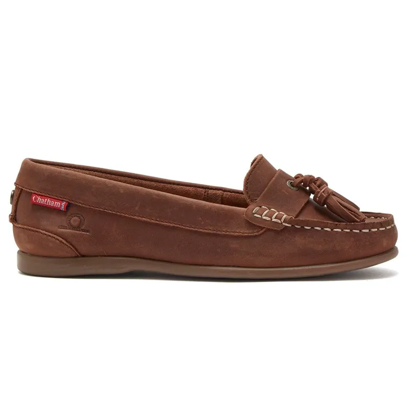 Chatham Pulau Premium Leather Ladies Tassel Loafers - Dark Tan-1