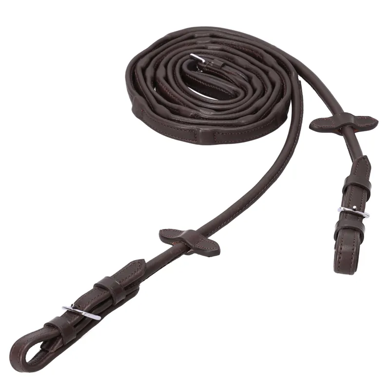 Schockemohle Durasoft Rolled Reins - Brown/Silver-1