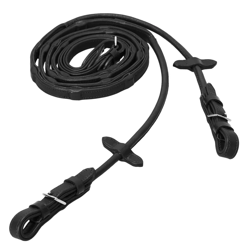 Schockemohle Durasoft Rolled Grip Reins - Black/Silver-1
