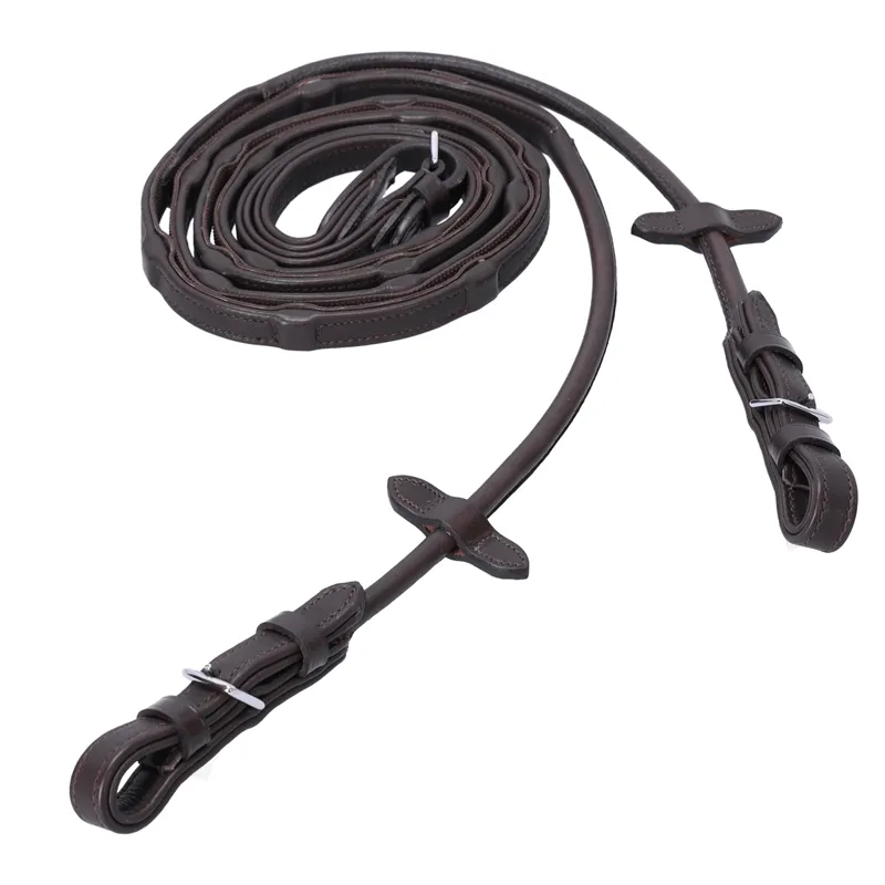Schockemohle Durasoft Rolled Grip Reins - Brown/Silver-1
