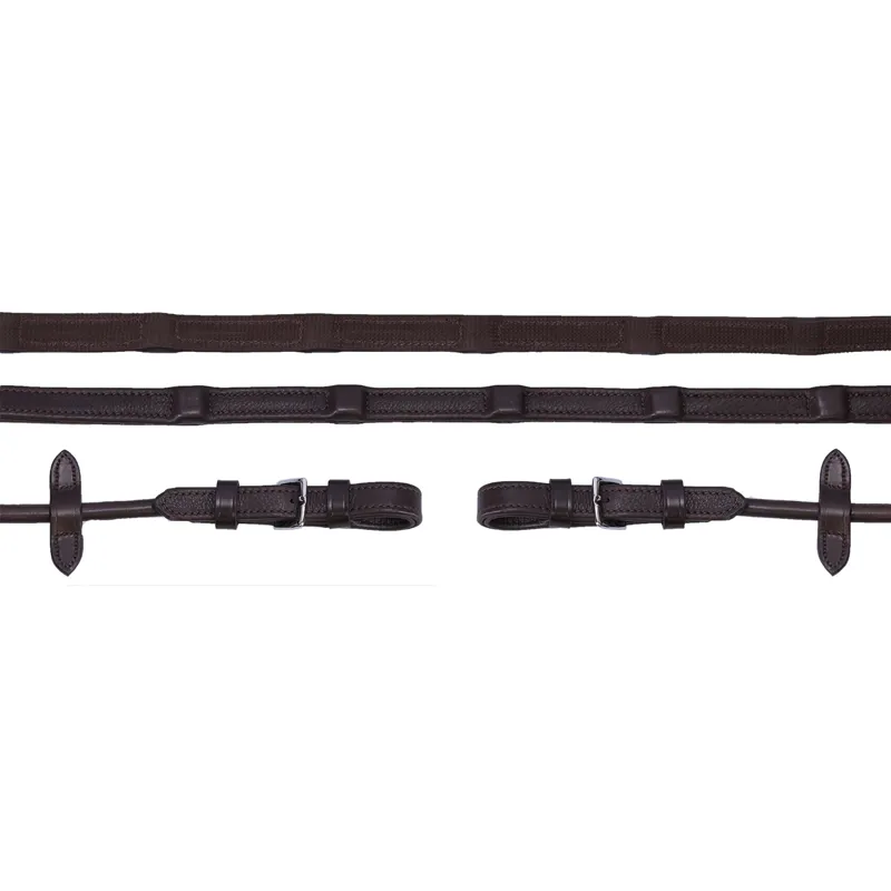 Schockemohle Durasoft Rolled Grip Reins - Brown/Silver