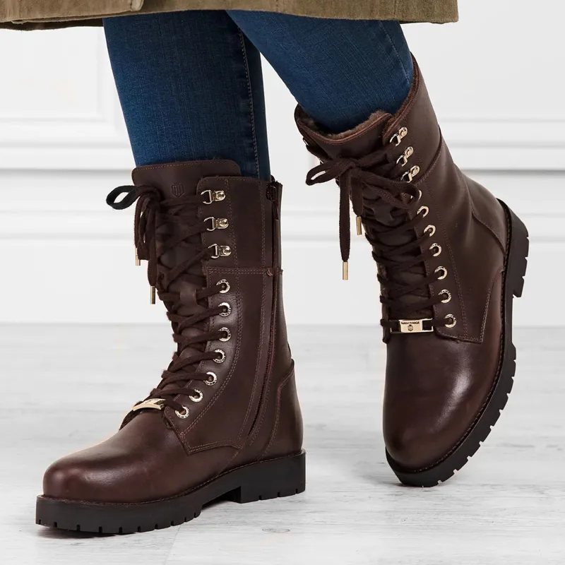 Fairfax and Favor Anglesey Ladies Combat Boots - Mahogany Leather-5