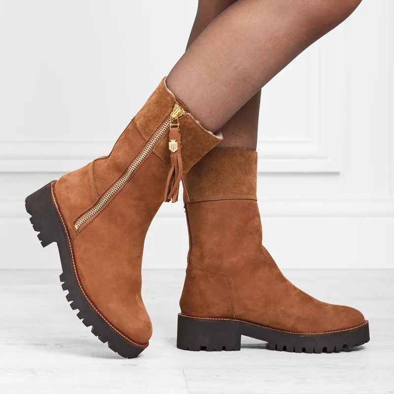 Fairfax and Favor Paris Ladies Quarter-Length Boots - Cognac Nubuck-5