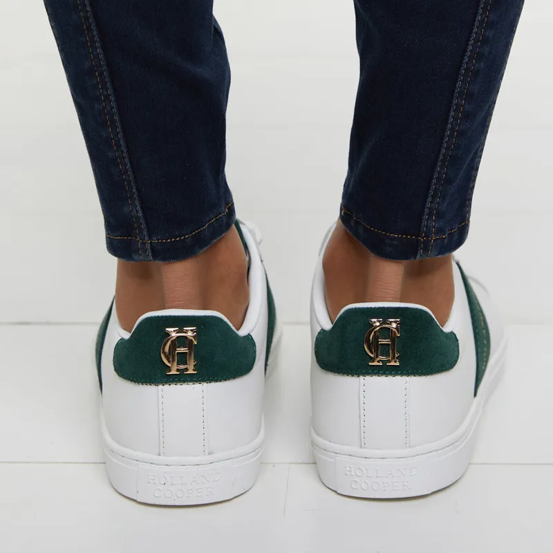 Holland Cooper Knightsbridge Ladies Court Trainers - White/Green-5