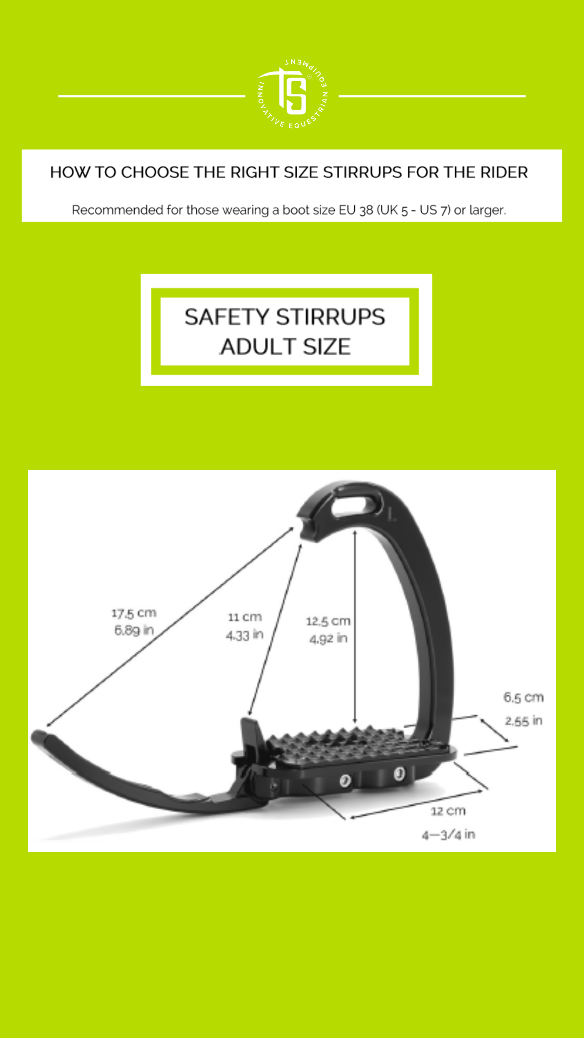 Tech Venice Sftey Stirrups Size Guide