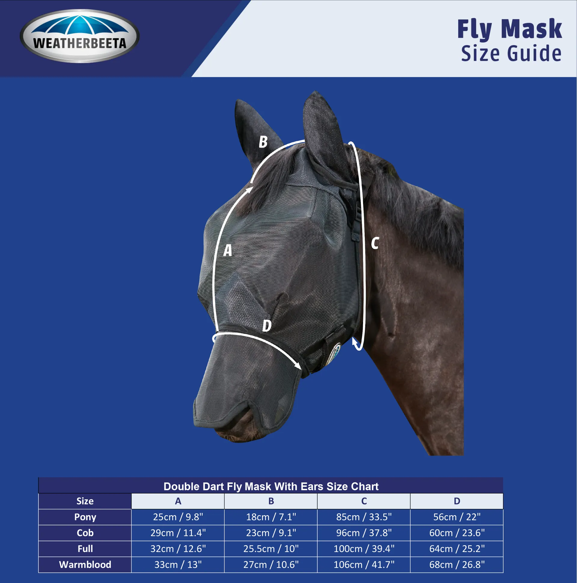 Weatherbeeta Double Dart Fly Mask Sizing