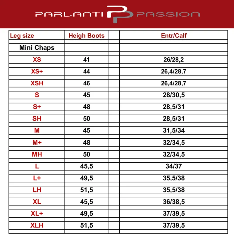 Mini Chaps Sizing