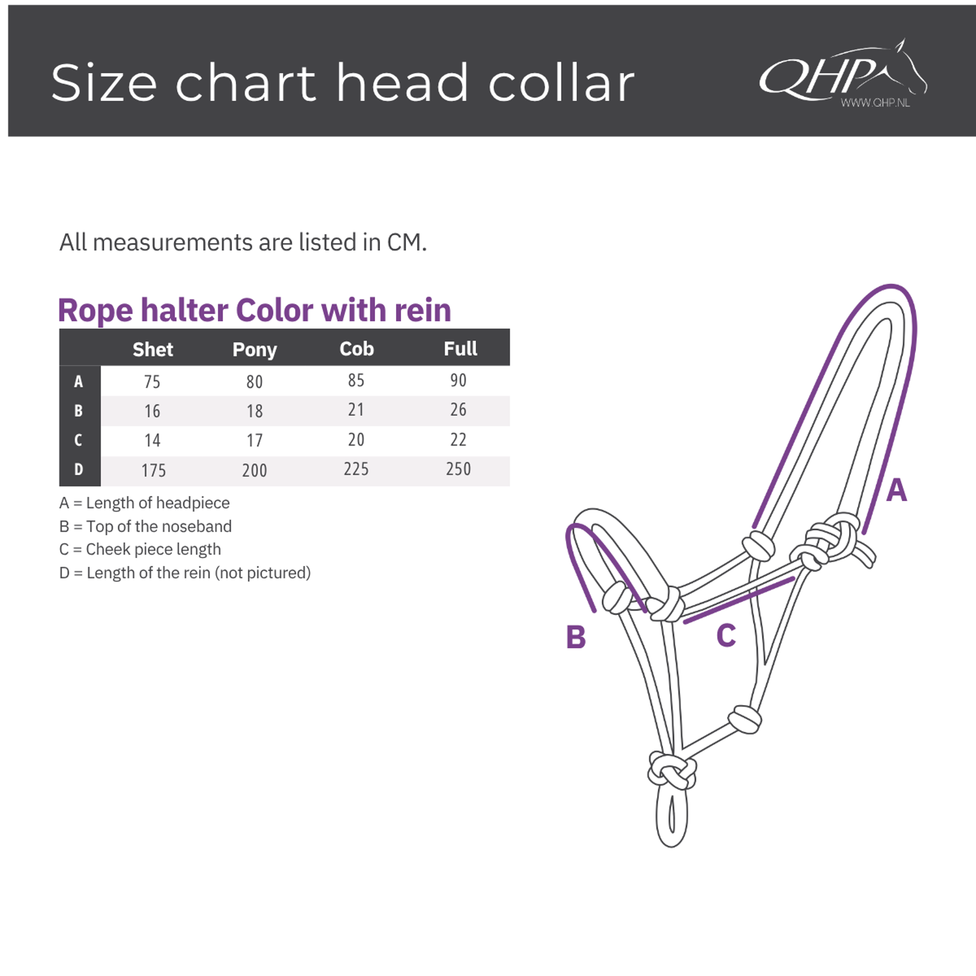 QHP rope head collar size guide