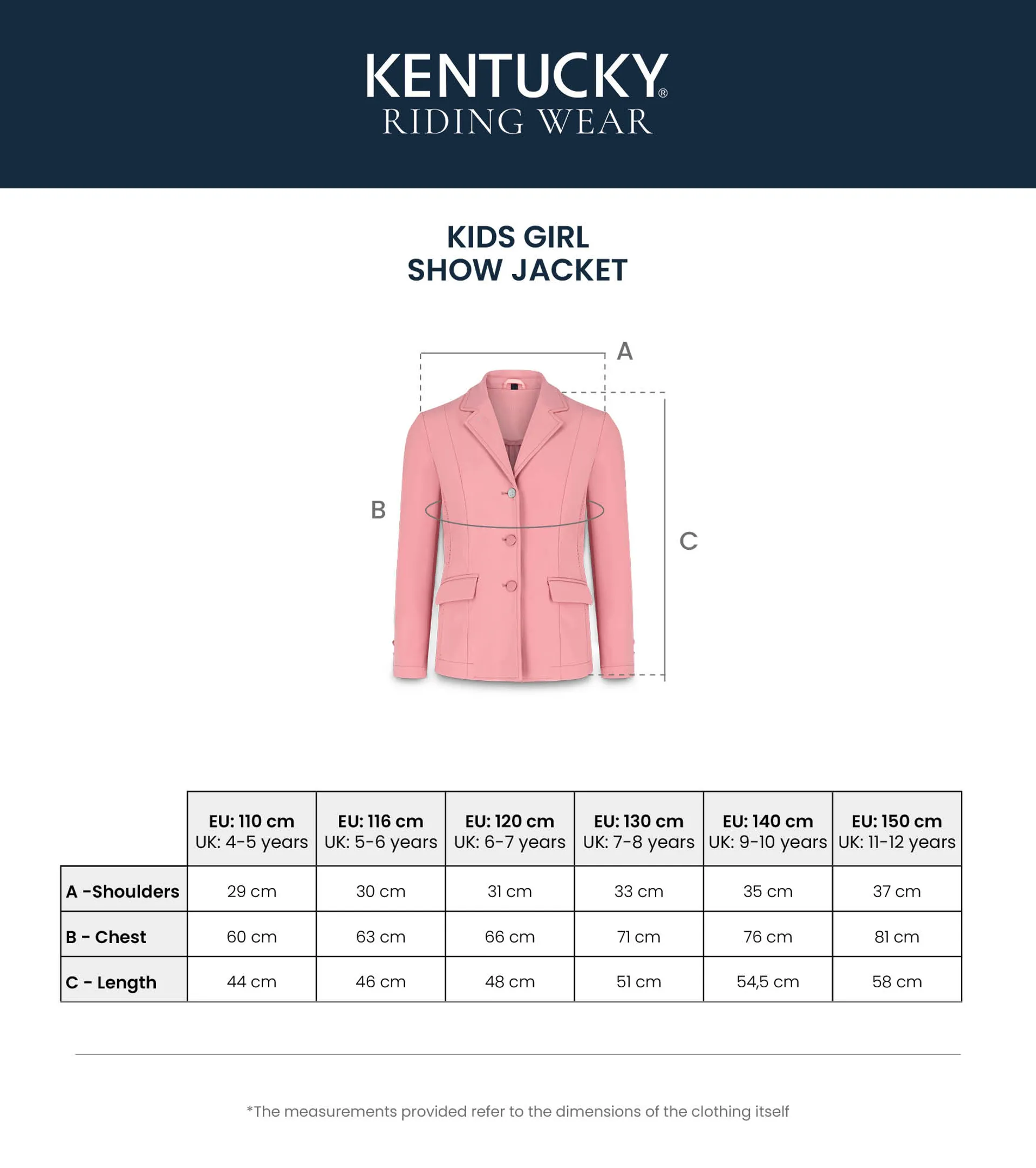 Kentucky Paris Young Girls Show Jacket Size Guide