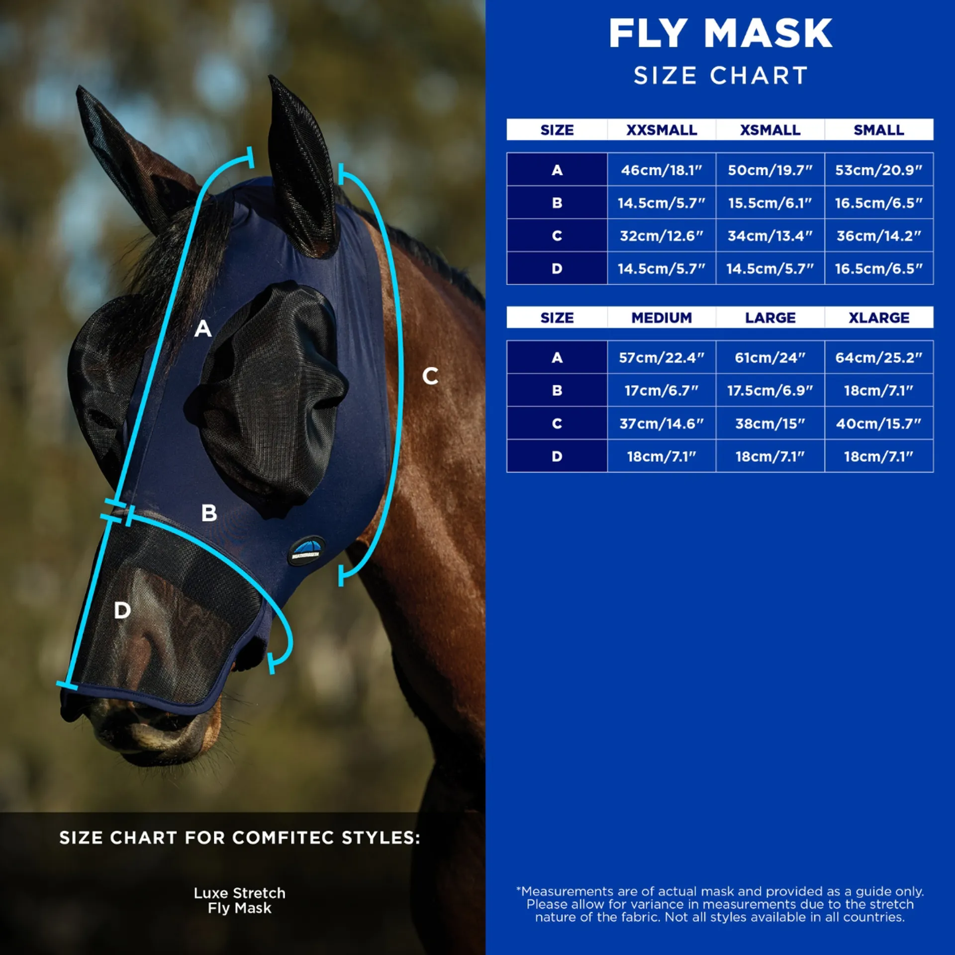 Weatherbeeta Fly Mask Size Guide