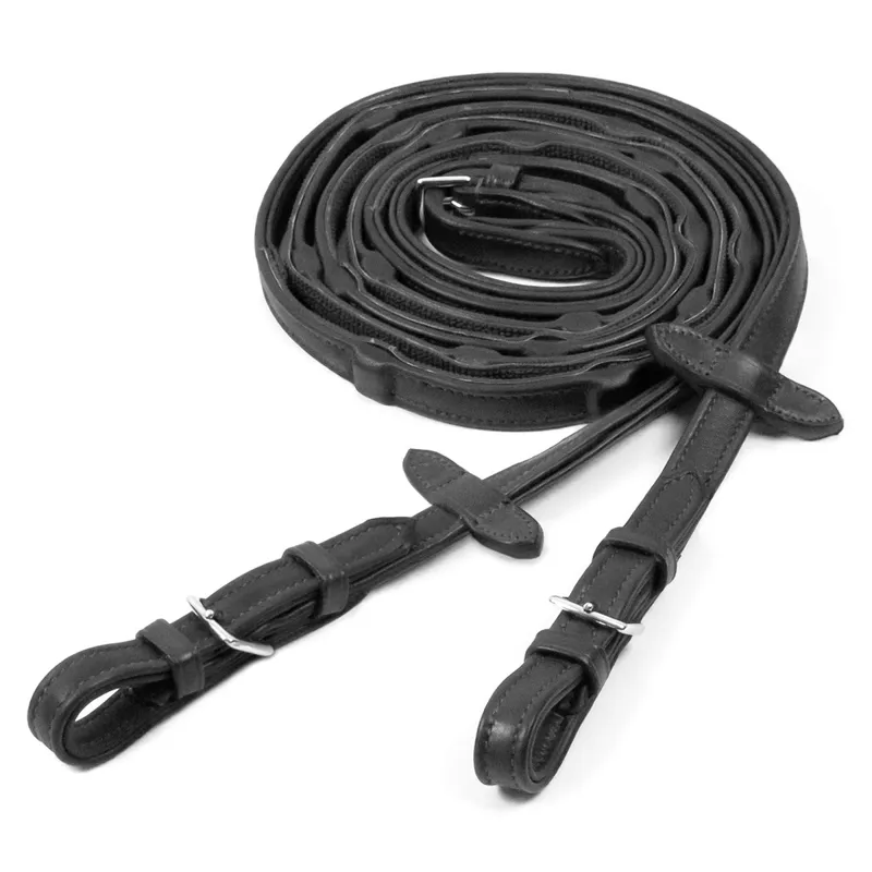 Schockemohle Durasoft Inside Rubber Grip Reins - Black/Silver-1