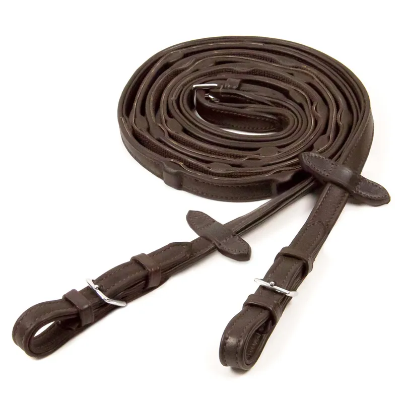 Schockemohle Durasoft Inside Grip Reins - Dark Brown/Silver-1