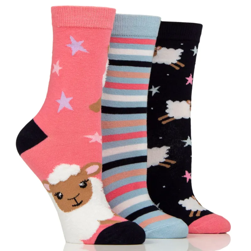 Sockshop Wild Feet Fashion Ladies Crew Socks 3 Pack - Sheep