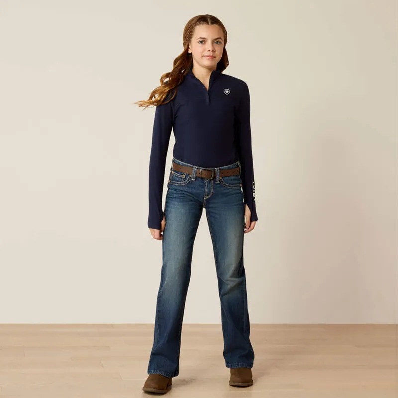 Ariat Lowell 3.0 1/4 Zip Junior Girls Base Layer - Navy-2