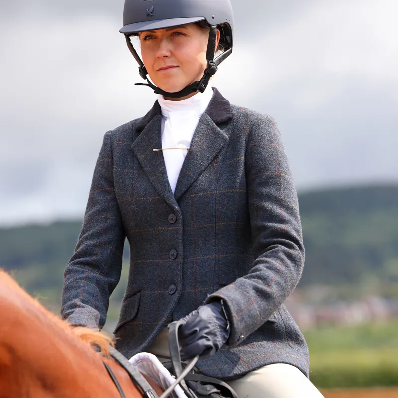 Aubrion Saratoga Womens Tweed Show Jacket - Juniper/Navy Check-1