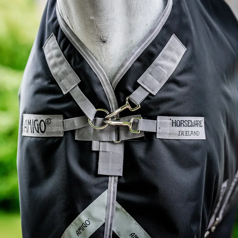 Amigo Bravo 1200D Plus Lite 0g V-Front Turnout Rug - Black/Titanium Grey-1