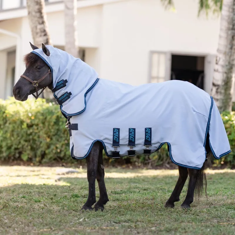 Amigo Petite Ripstop Hoody Combo Neck Fly Rug - Azure Blue/Navy