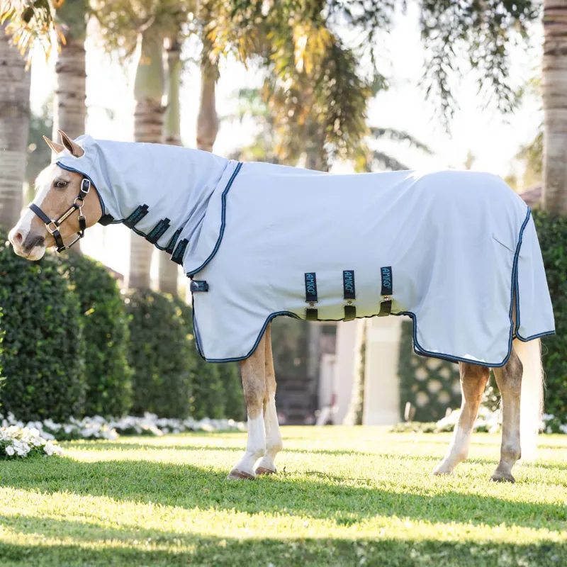 Amigo Pony Ripstop Hoody Combo Neck Fly Rug - Azure Blue/Navy/Electric