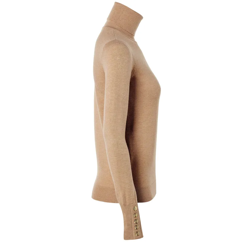 Holland Cooper Buttoned Knit Ladies Roll Neck - Dark Camel-3
