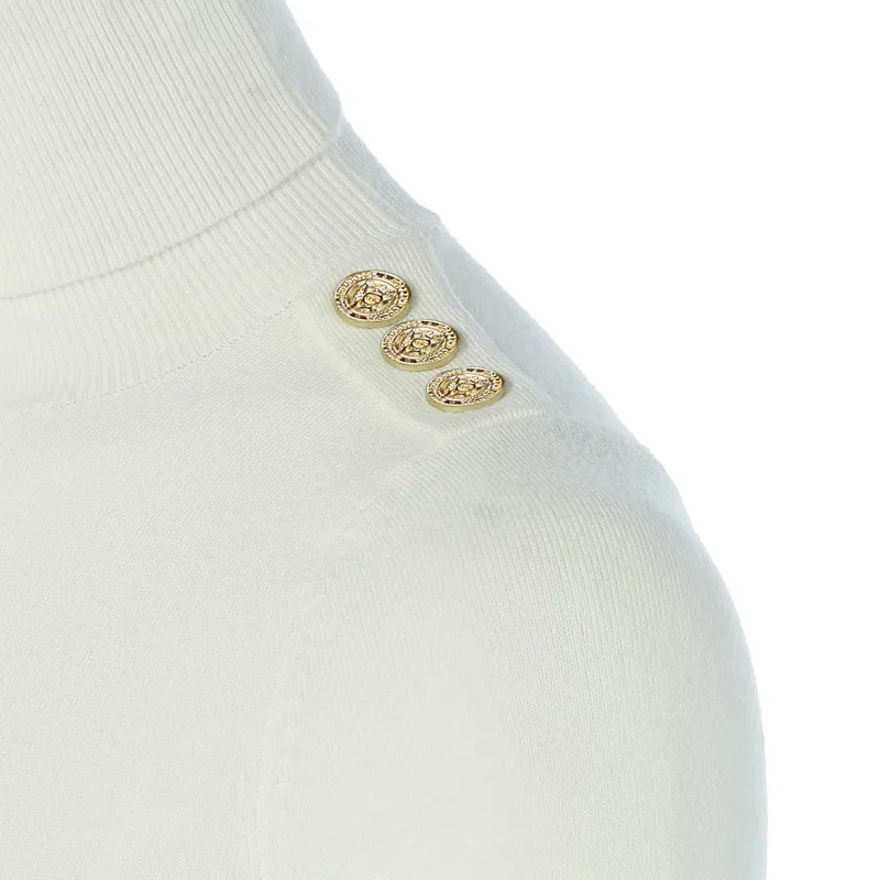 Holland Cooper Buttoned Knit Roll Neck - Cream-5