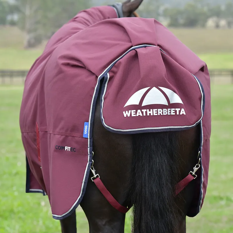 WeatherBeeta ComFiTec Essential 220g Combo Turnout Rug - Burgundy/Navy-2