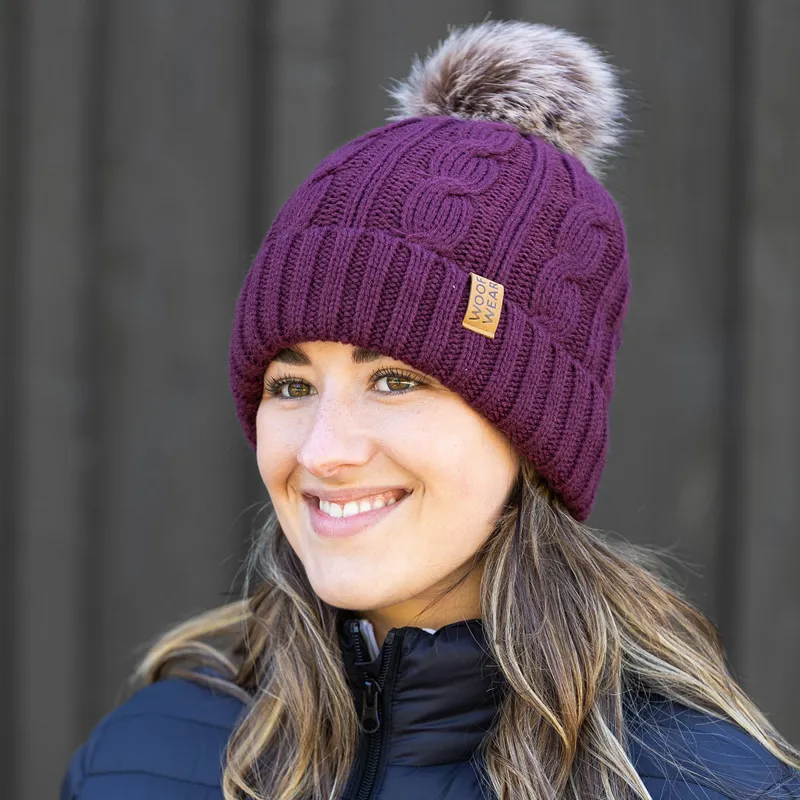 Woof Wear Cable Beanie - Plum-1