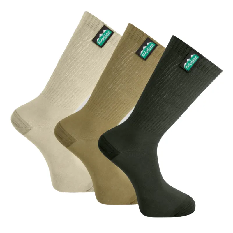 Ridgeline Cotton Work Mid Length Lightweight Socks 3 Pack - Olive