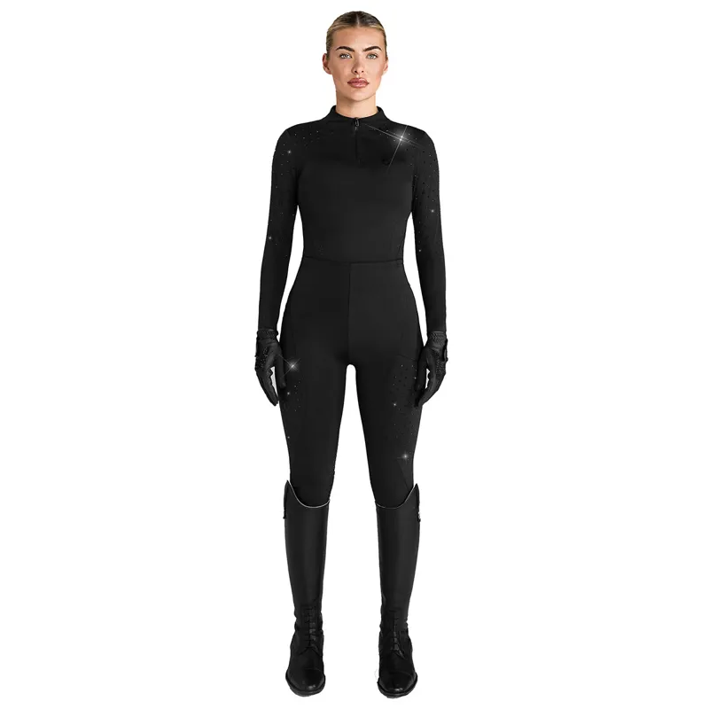 Aztec Diamond Crystal Full Grip Womens Riding Leggings - Black-6