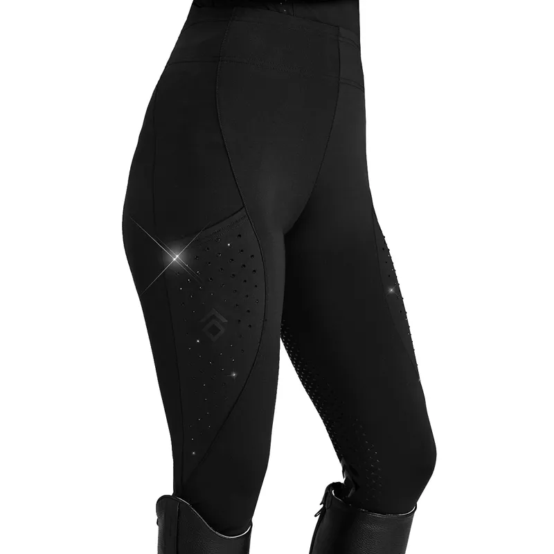 Aztec Diamond Crystal Full Grip Womens Riding Leggings - Black
