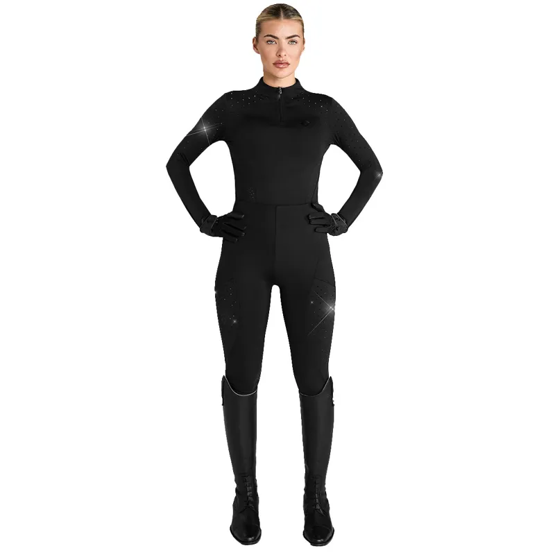 Aztec Diamond Crystal Full Grip Womens Riding Leggings - Black-1