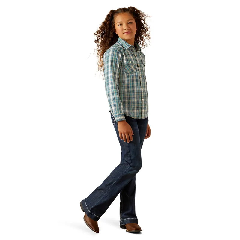 Ariat Darla Junior Girls Shirt - Aquamarine Plaid-3