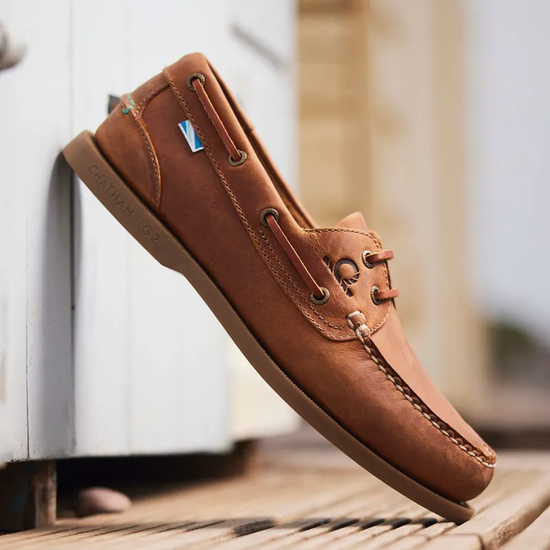 Chatham The Deck II G2 Mens Premium Leather Boat Shoes - Walnut-3