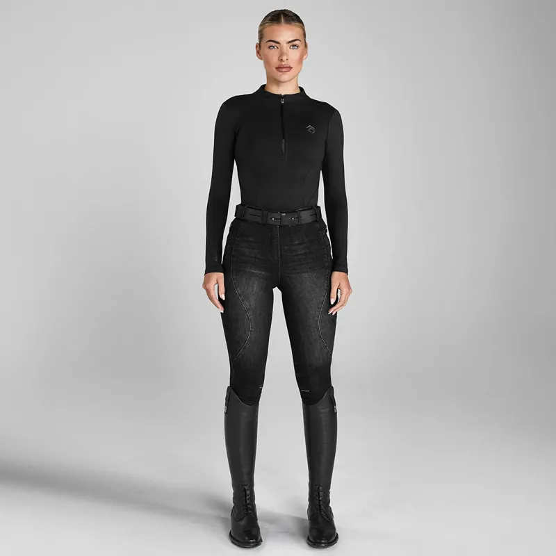Aztec Diamond Premium Denim Knee Grip Womens Breeches - Black-1