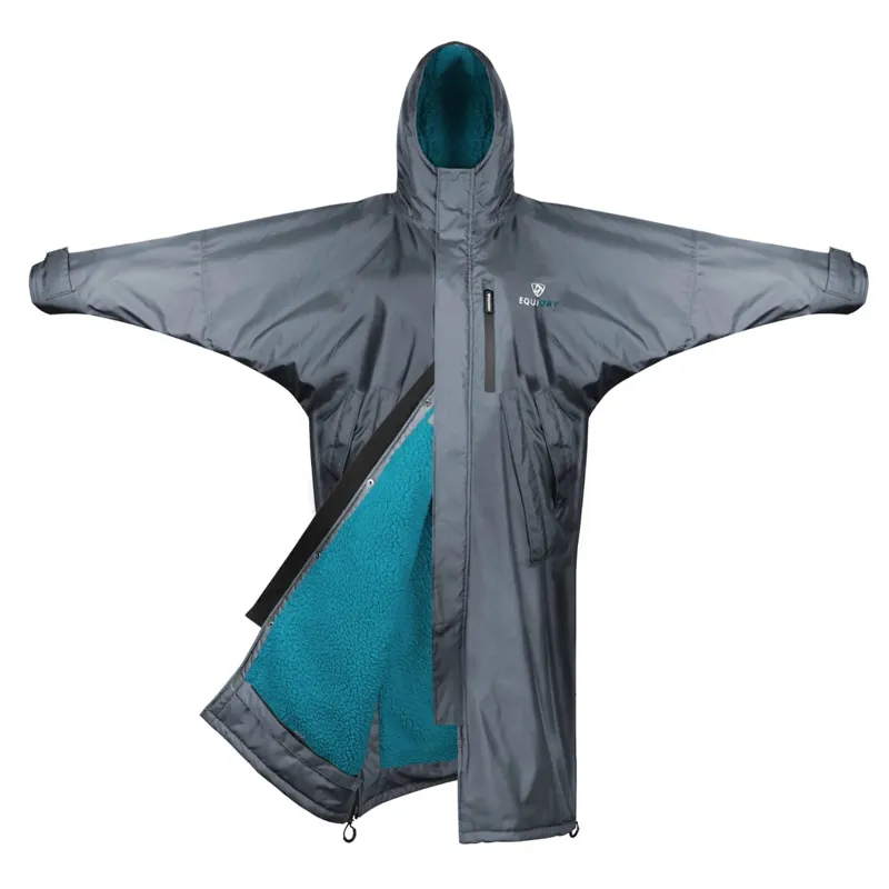EQUIDRY Evolution Thick Fleece Lined Waterproof Jacket - Grey/Turquoise