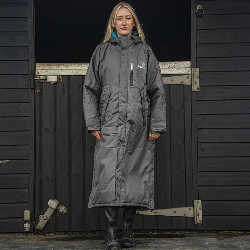 EQUIDRY Evolution Thick Fleece Lined Waterproof Jacket - Grey/Turquoise-3