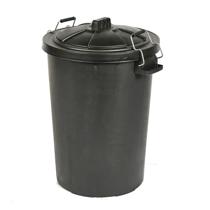 Saddlers 85L Heavy Duty Dustbin with Lid and Metal Clip Handles - Black 
