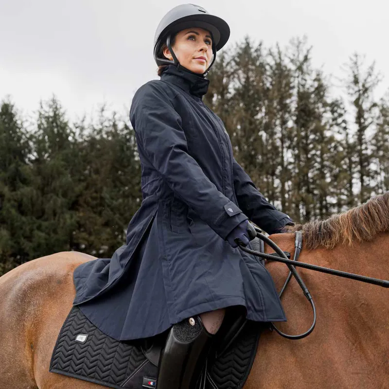 EQUIDRY Bronte Waterproof Womens Long Riding Coat - Blue-2