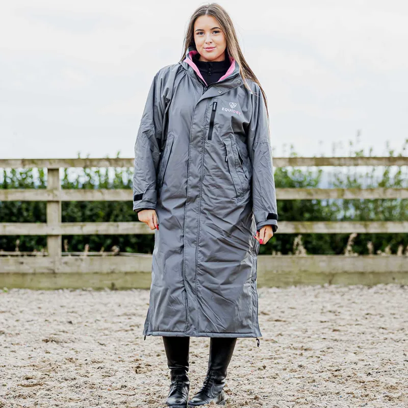 EQUIDRY Evolution Thin Fleece Lined Waterproof Jacket - Grey/Penelope Pink
